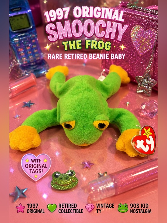 Ty Other - Vintage 1997 TY Smoochy the Frog Beanie Baby Retired Plush w/ Tags 🐸
